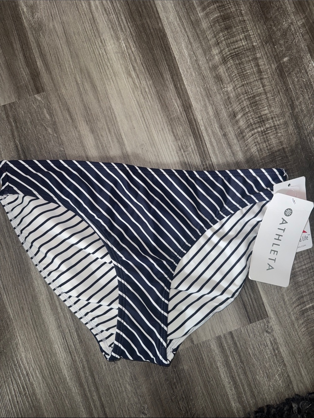 NEW Athleta swimsuit bottom offshore reversible medium navy blue stripe $54 NWT